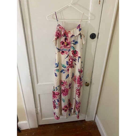 Venus Women's Floral Cold Shoulder Lace Trim Button Front Maxi Dress - Medium - Picture 6 of 16